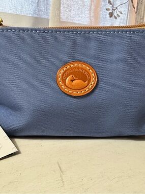 Dooney & Bourke Light Blue Nylon Cosmetic Bag with Tan Leather Logo NWT